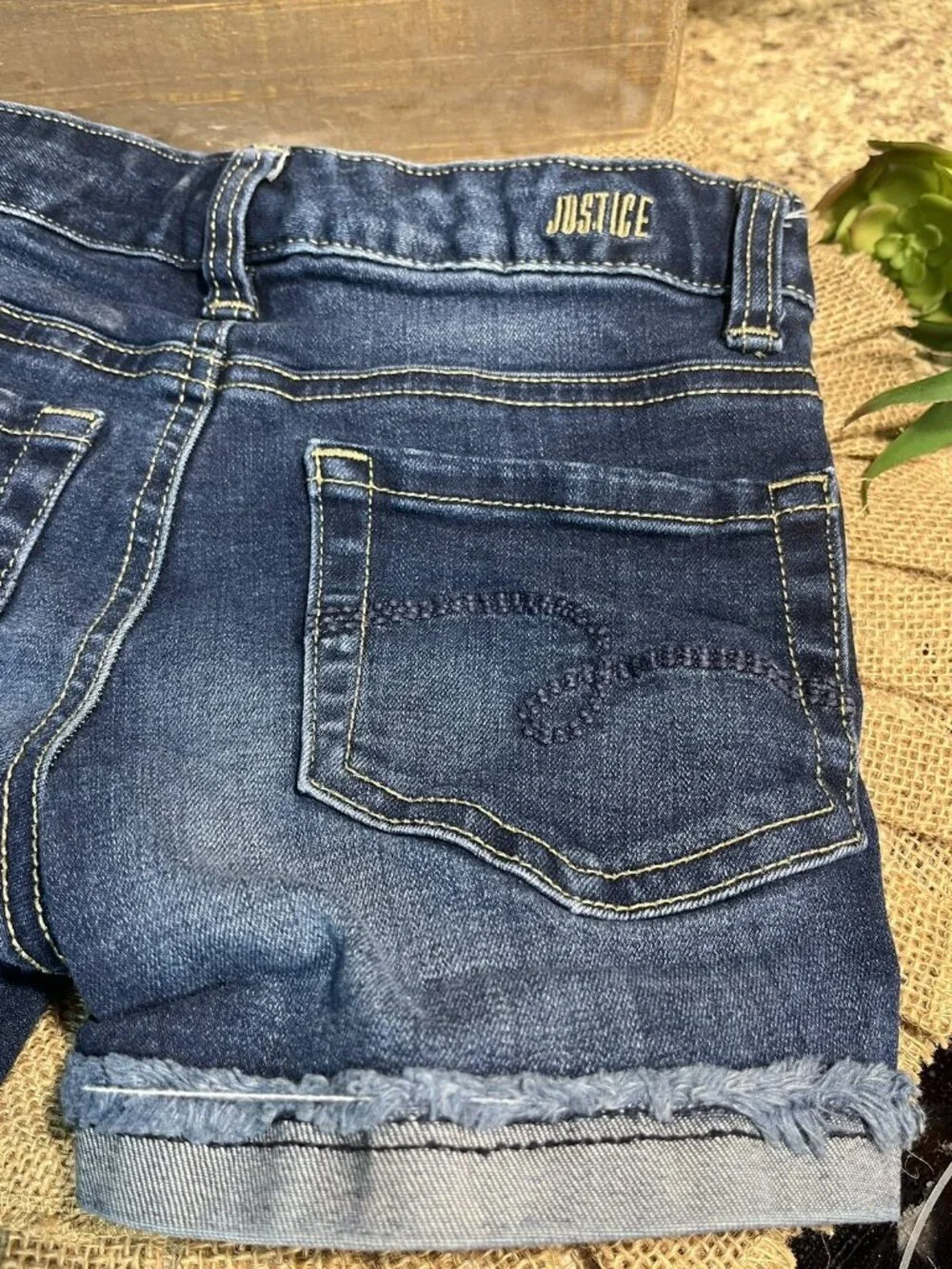 Justice Girls Blue Jean Denim Short Sz 8 Youth Girls Shorts Dark Wash U7-60
